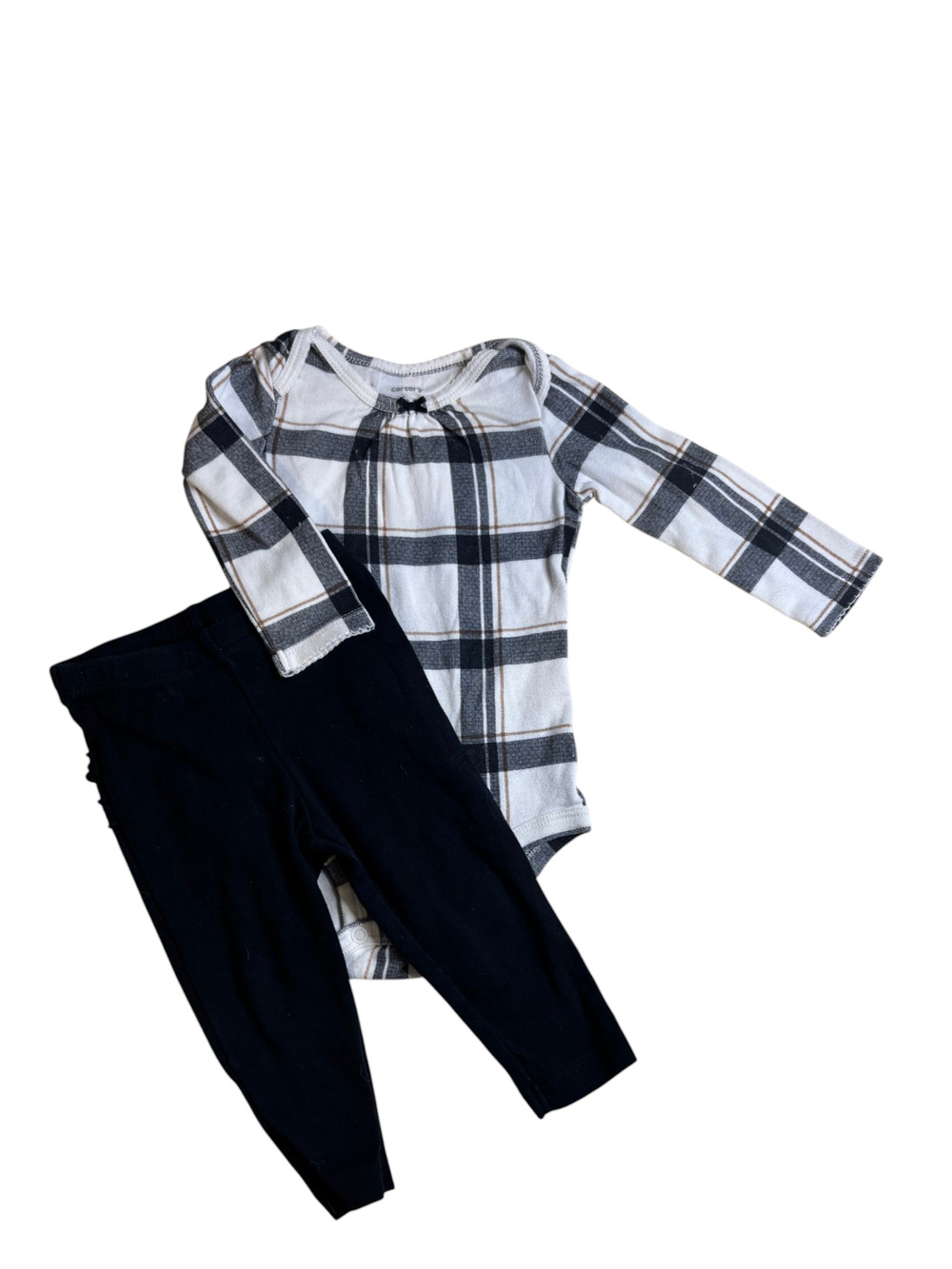 Preloved Carter's Baby Girl Plaid Flannel Bodysuit & Black Leggings Set